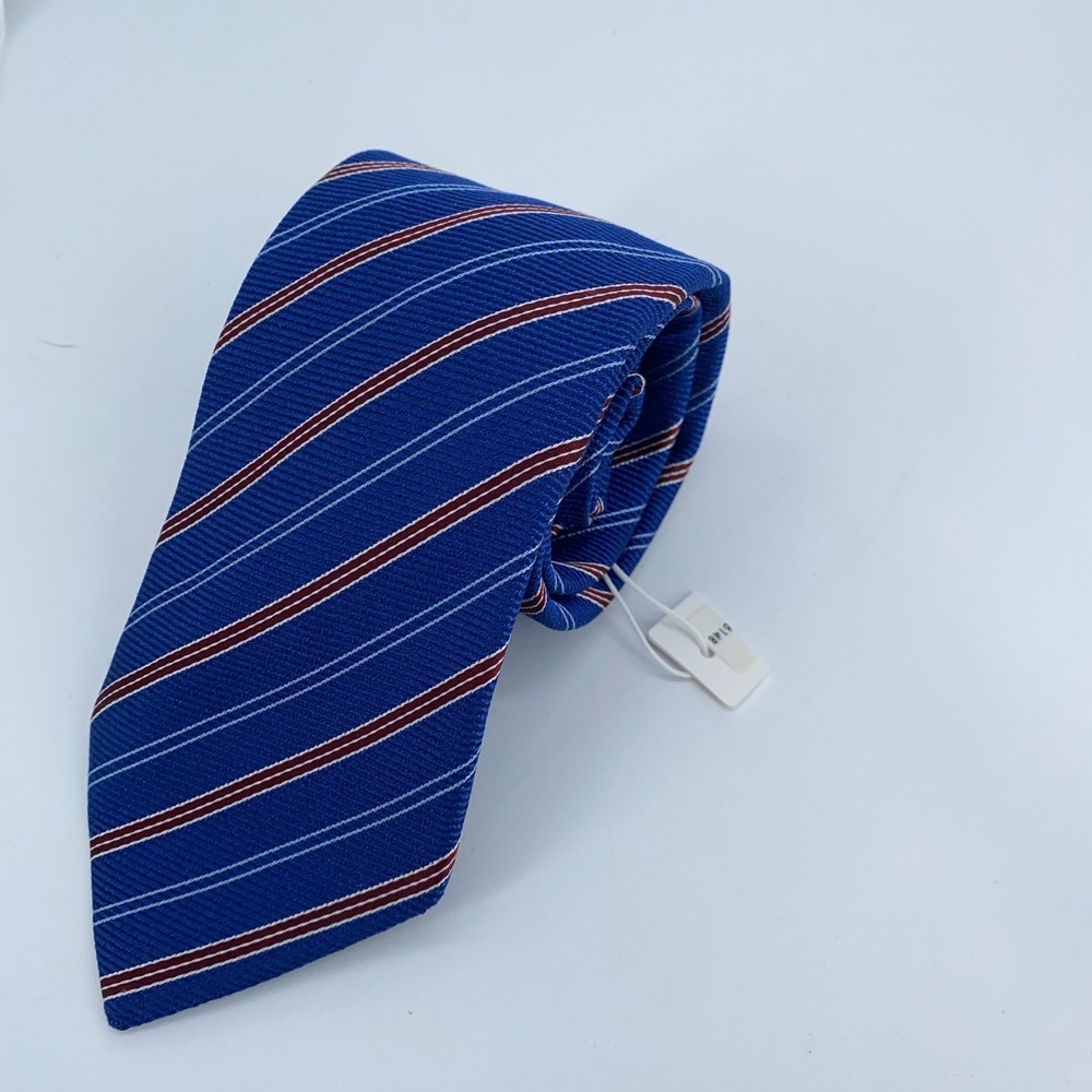 Eton Tie Mens One Size Blue Brown Striped Silk Classic Fit Necktie Italy Made